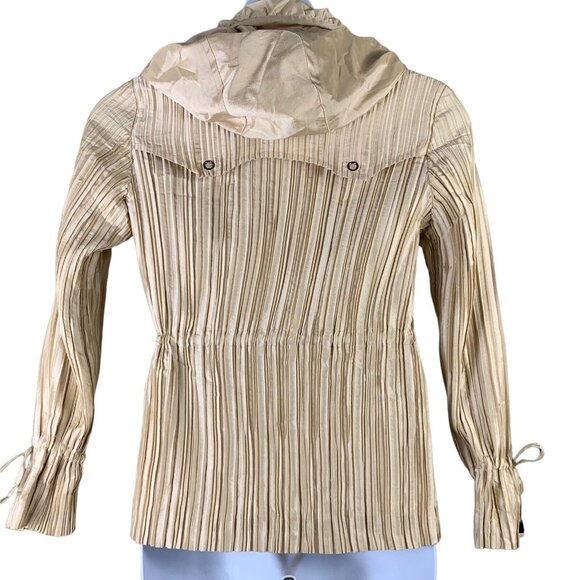 Aria Collection Medium Crinkle Jacket Pleated Accordion Cream Zip Snap Up Hood - Picture 2 of 4